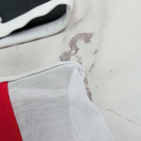 Hoaka Swim Bathing Suit Womens Medium Two Piece Bikini Neoprene Red White Mesh - Picture 8 of 16